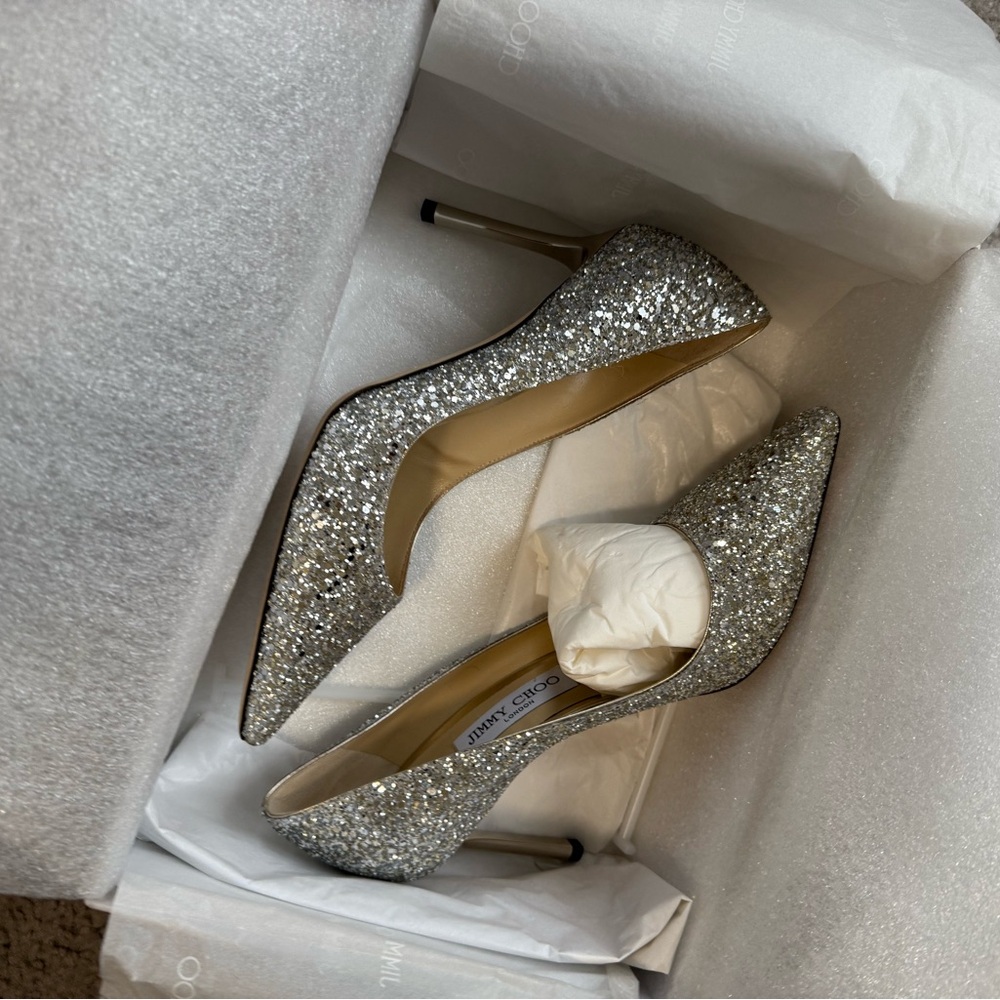 Jimmy Choo Silver Glitter Women's Heels